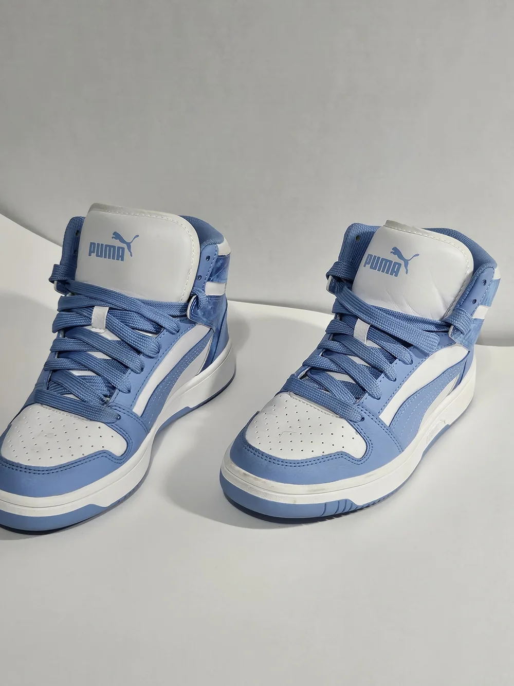 PUMA Rebound LayUp Mid White / Day Dream Blue Marble High Top Sneakers
